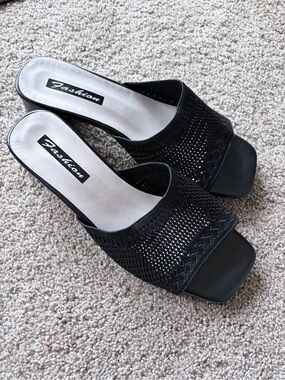Knit Open-Toe Mule - Black